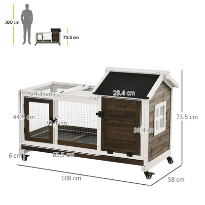 PawHut Wooden Rabbit Hutch with Wheels