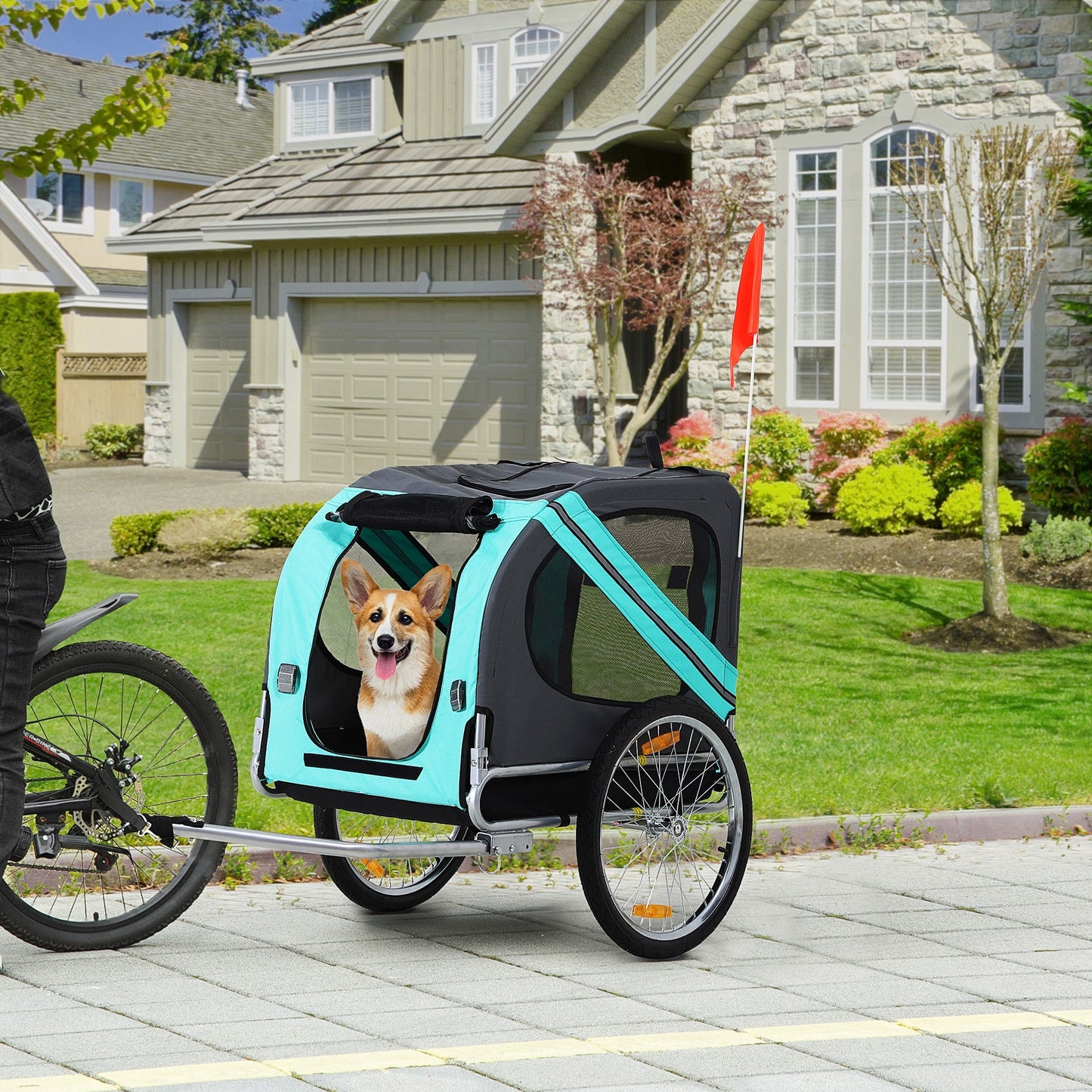 PawHut Pet Bicycle Trailer Dog Cat Bike Carrier Water Resistant for Outdoor Green