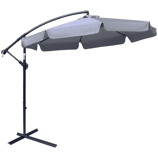 2.7M Garden Banana Parasol Cantilever Umbrella With Crank Handle And Cross Base For Outdoor