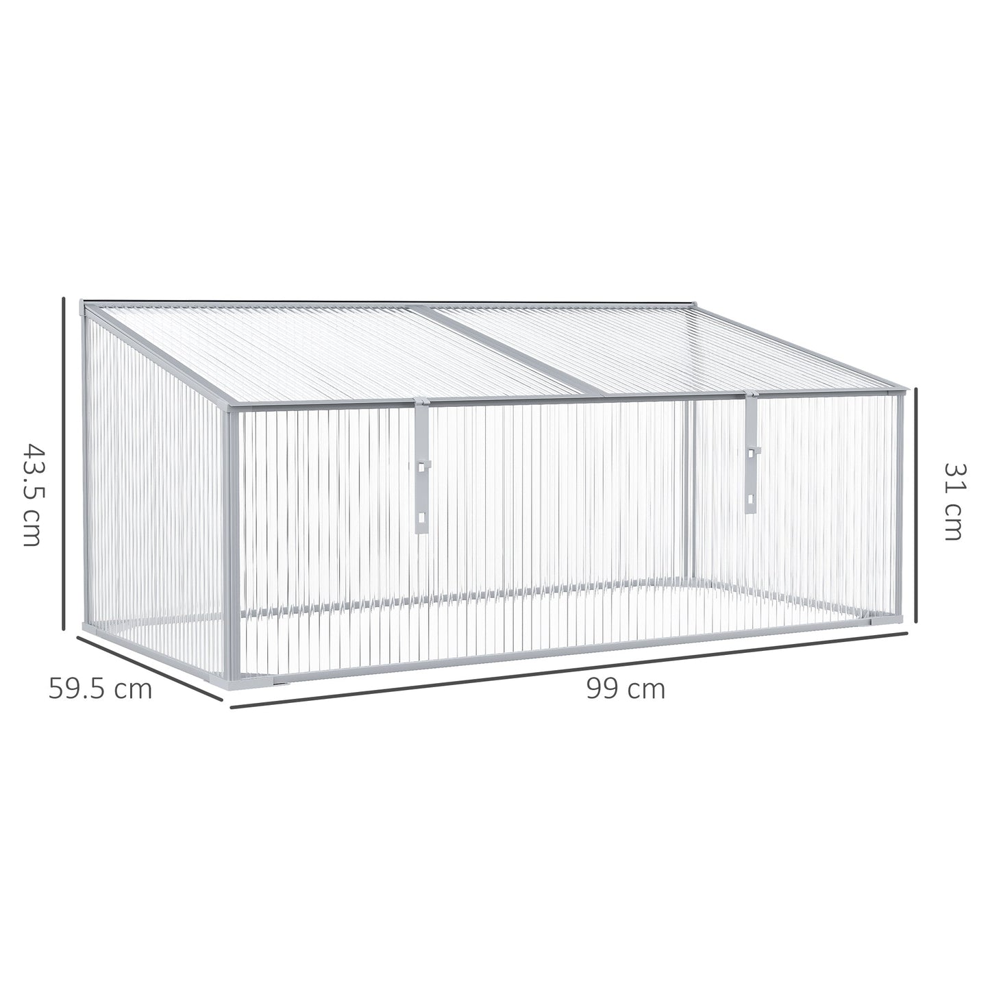 Garden Polycarbonate Cold Frame Greenhouse Grow House Flower Vegetable Plants Bed Aluminium Frame 99L x 60W x 44H cm