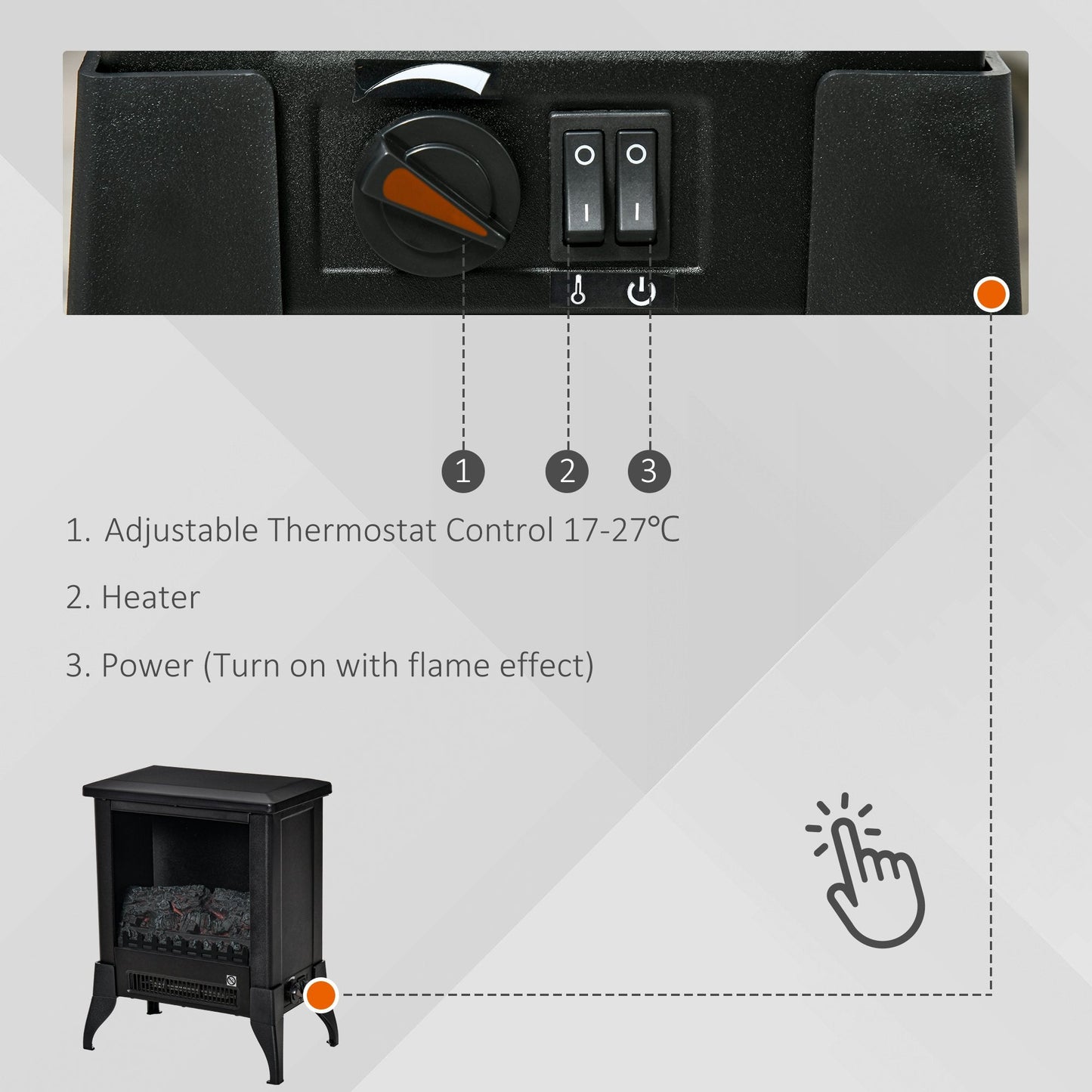 Freestanding Electric Fireplace Stove with Flame Effect and Overheat Protection