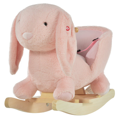 Kids Children Rocking Horse Plush Ride On Rabbit Seat w/ Sound Wood Base Seat Safety Belt Toddler Baby Toy Rocker Pink 18 - 36 Months