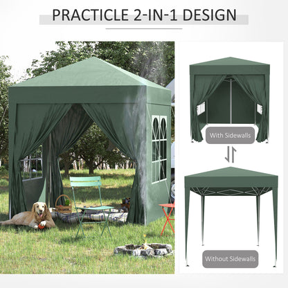 2m x 2m Garden Pop Up Gazebo Marquee Party Tent Wedding Awning Canopy New With free Carrying Case Green + Removable 2 Walls 2 Windows