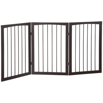 PawHut Pet Gate 160L1.2D76H cm Free Standing Folding Pet/Child Safety Fence-Dark Brown