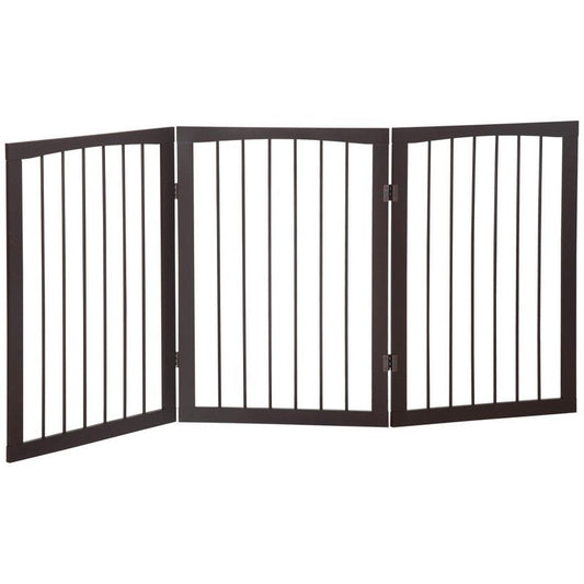 PawHut Pet Gate 160L1.2D76H cm Free Standing Folding Pet/Child Safety Fence-Dark Brown