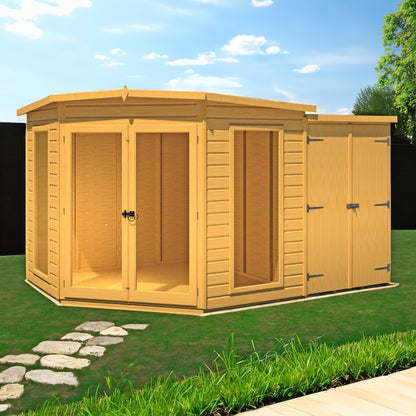 Shire Barclay 4' 2" x 7' 1" Pent Summerhouse with Side Shed - Premium Coated Shiplap