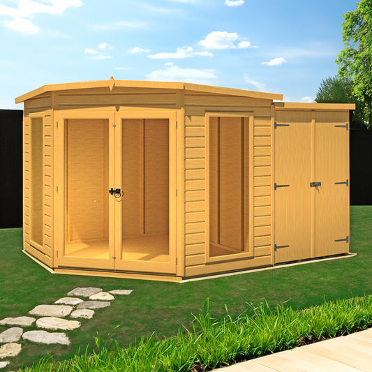 Shire Barclay 4' 2" x 7' 1" Pent Summerhouse with Side Shed - Premium Coated Shiplap