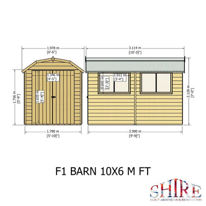 Shire Barn 9' 9" x 5' 10" Barn Shed - Premium Coated Shiplap