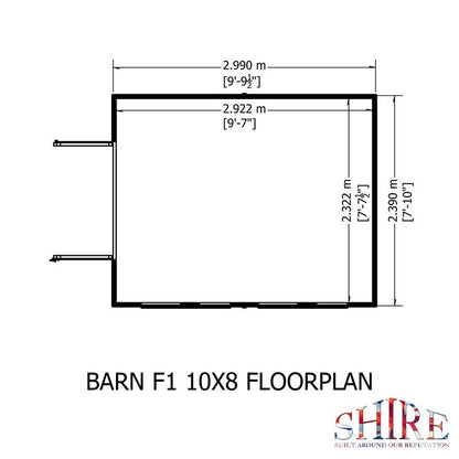 Shire Barn 9' 9" x 7' 10" Barn Shed - Premium Coated Shiplap