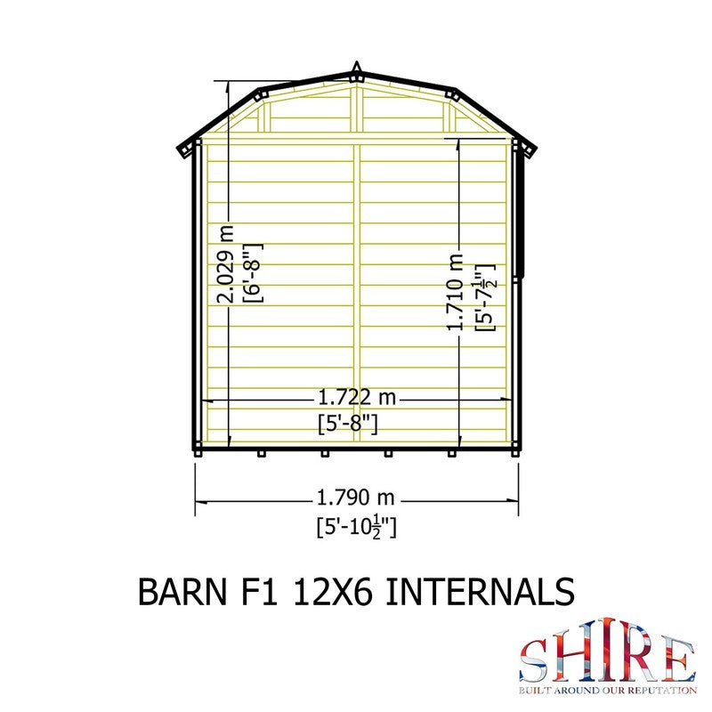 Shire Barn 11' 9" x 5' 10" Barn Shed - Premium Coated Shiplap