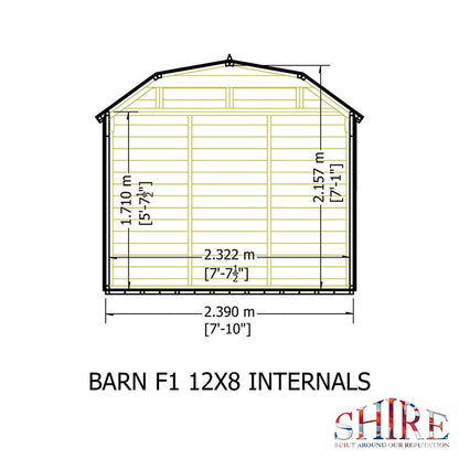 Shire Barn 11' 9" x 7' 10" Barn Shed - Premium Coated Shiplap