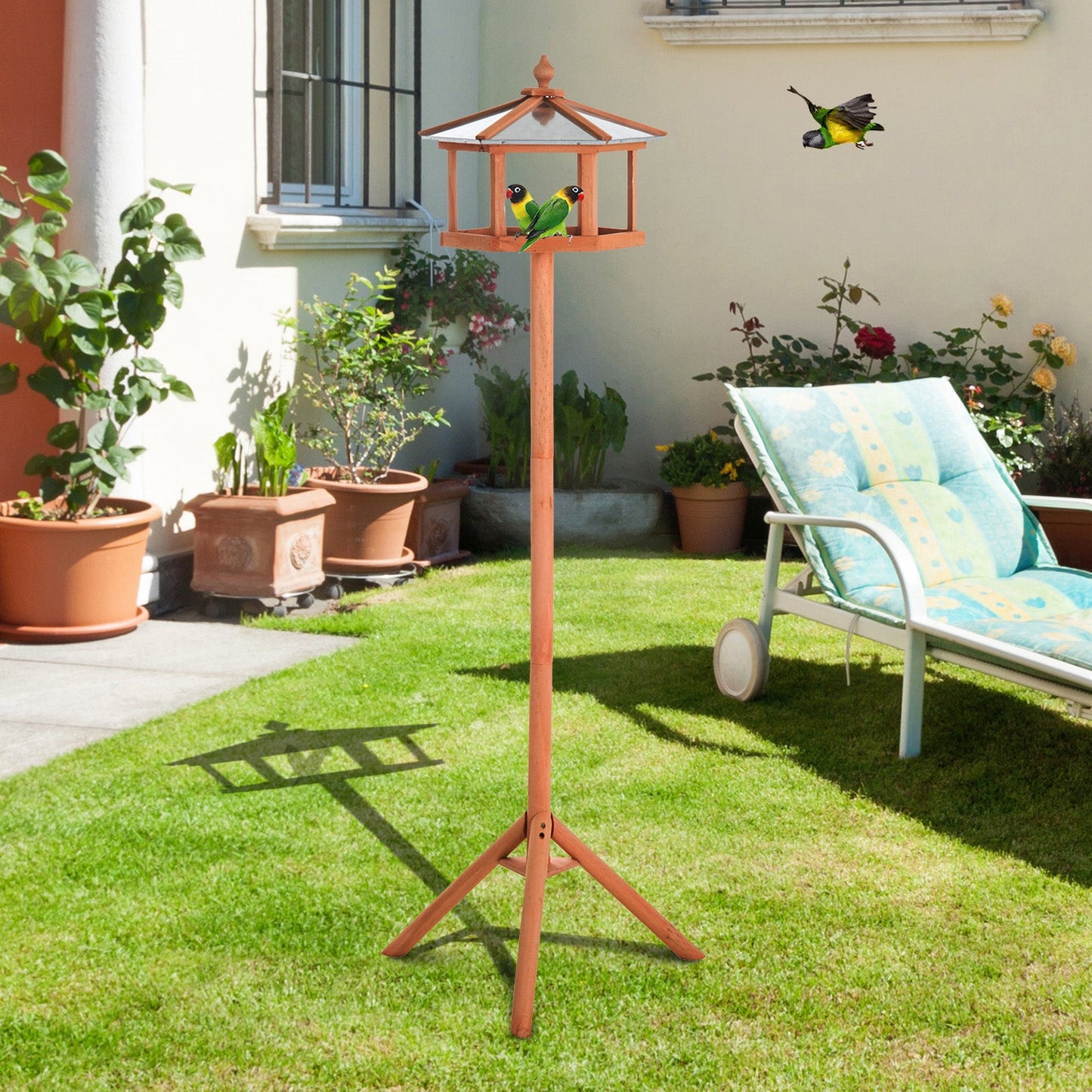 Charm 153cm High Rise Bird Feeder Table Natural by Pawhut