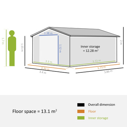 Galvanised 13 x 11' Sliding Double Door Apex Garden Shed With Ventilation Steel Grey by Steadfast