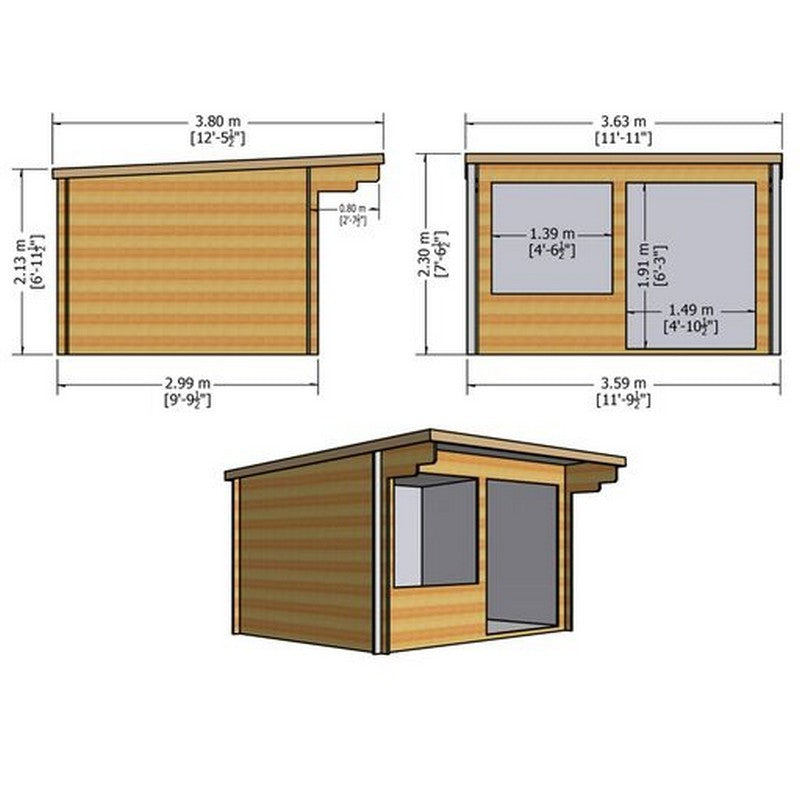 Shire Belgravia 11' 9" x 9' 9" Pent Log Cabin - Classic 28mm Cladding Tongue & Groove