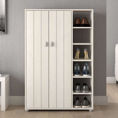 Bideford Tall Shoe Storage White 2 Doors 12 Shelves