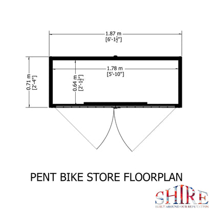 Shire Wentworth 6' x 2' Pent Bike Store - Premium Dip Treated Shiplap