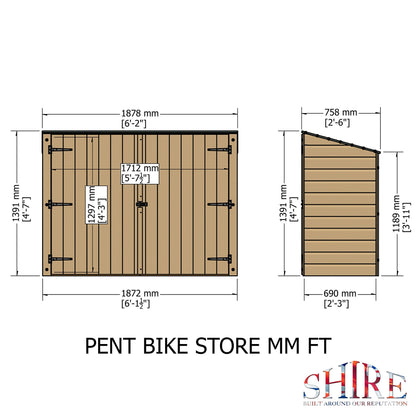 Shire Wentworth 6' x 2' Pent Bike Store - Premium Dip Treated Shiplap