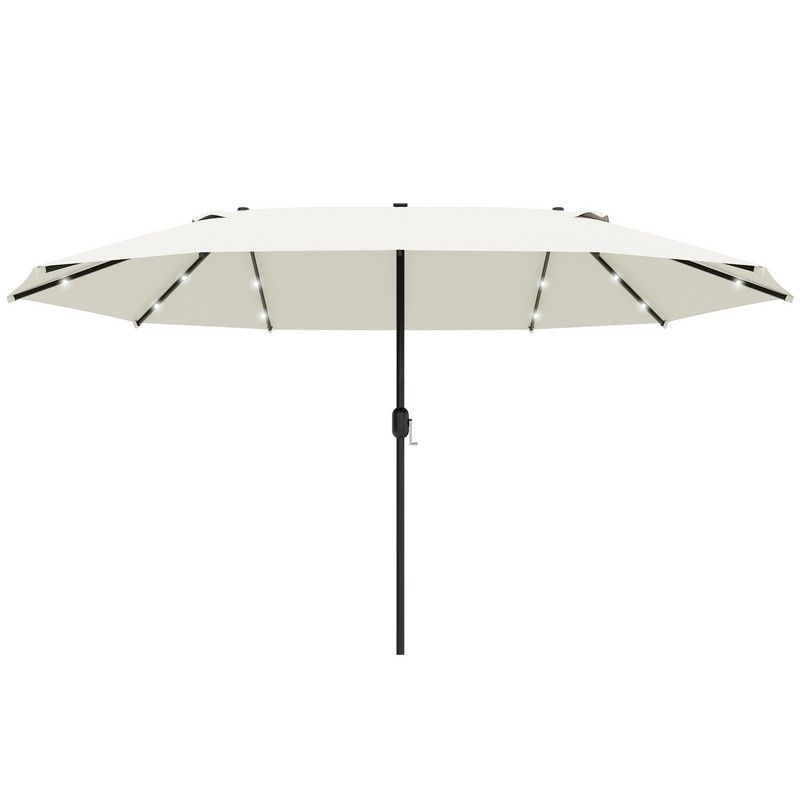 Outsunny 4.4M Double-Sided Sun Umbrella Patio Parasol Led Solar Lights Cream White