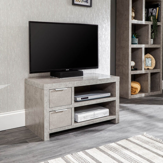 Bloc TV Unit Melamine Light Grey 2 Shelves 2 Drawers