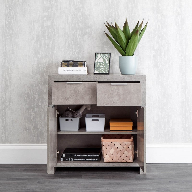 Bloc Sideboard Melamine Light Grey 2 Doors 2 Shelves 2 Drawers