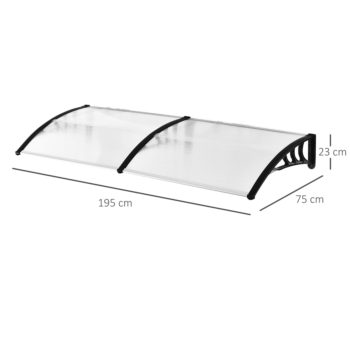 80 L x 195 W x 23 H cm Clear Polycarbonate Curved Awning White