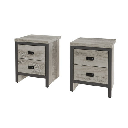 2 Boston Bedside Tables Grey 2 Drawers