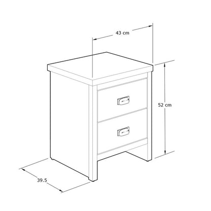 2 Boston Bedside Tables Grey 2 Drawers