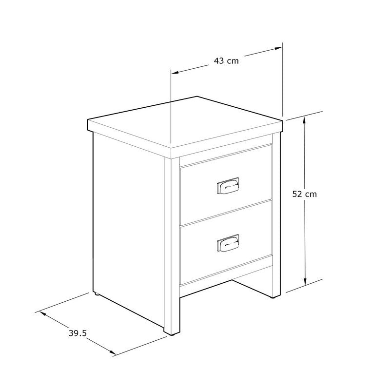 Boston Bedside Table Grey 2 Drawers