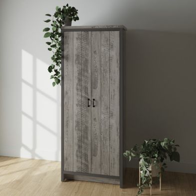 Boston Tall Wardrobe Grey 2 Doors 1 Shelf