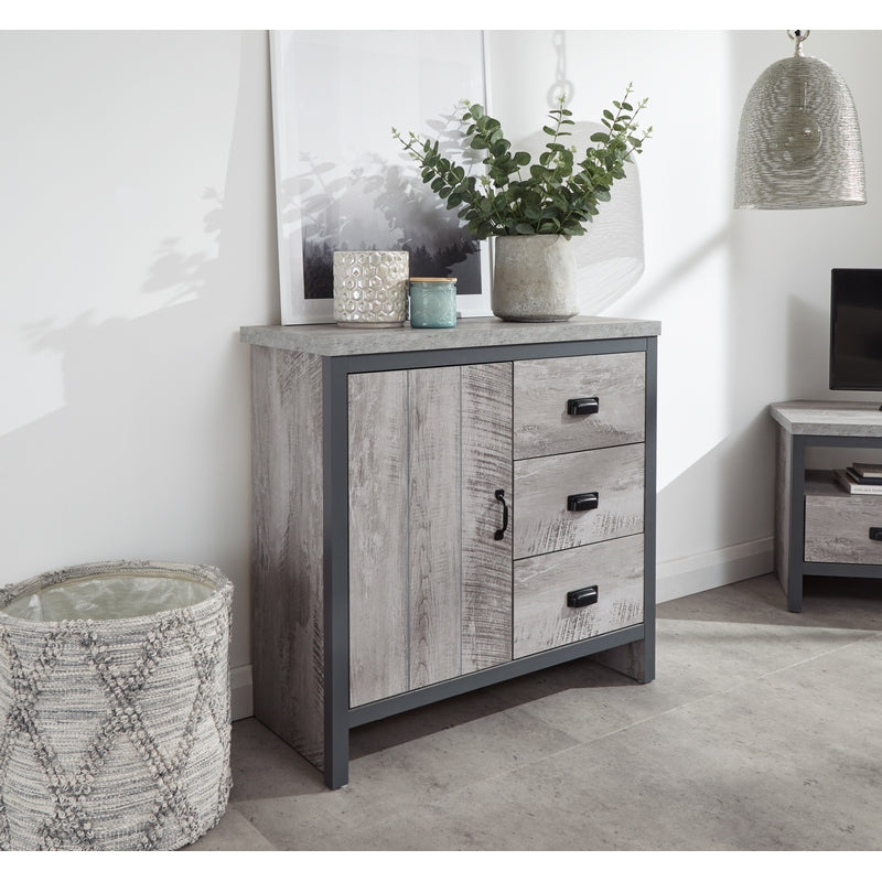 Boston Sideboard Metal & Wood Grey 1 Door 1 Shelf 3 Drawers