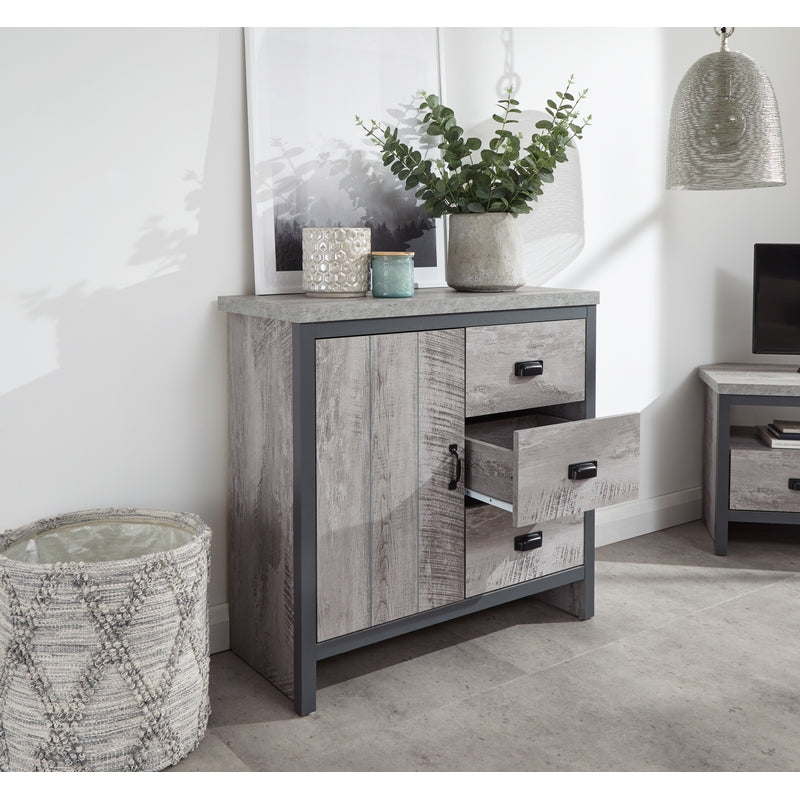 Boston Sideboard Metal & Wood Grey 1 Door 1 Shelf 3 Drawers