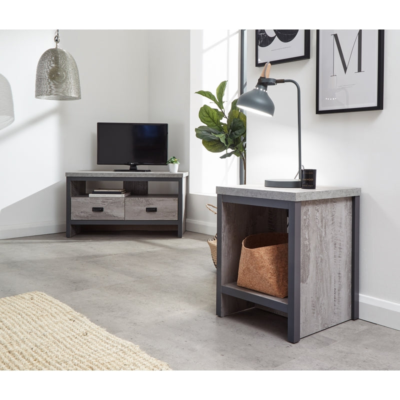 Boston Side Table Metal & Wood Grey 1 Shelf