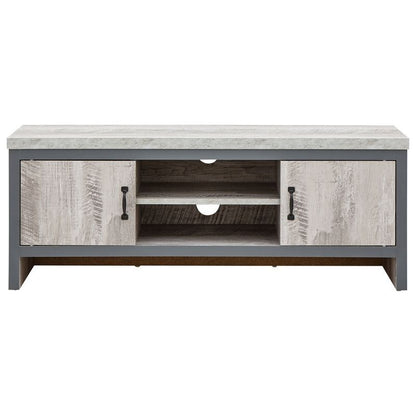 Boston TV Unit Metal & Wood Grey 2 Shelves 2 Doors