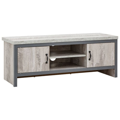 Boston TV Unit Metal & Wood Grey 2 Shelves 2 Doors