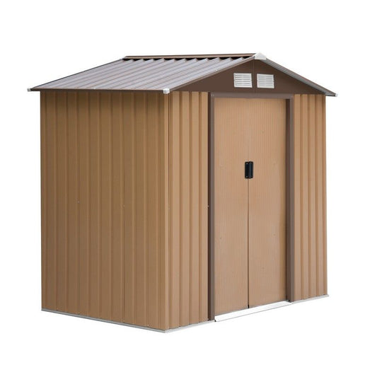 Galvanised 7 x 4' Double Door Apex Garden Shed Lockable Steel Light Brown by Steadfast