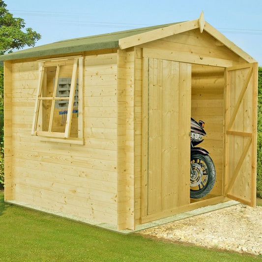 Shire Bradley 8' 3" x 7' 11" Apex Log Cabin - Premium 19mm Cladding Log Clad