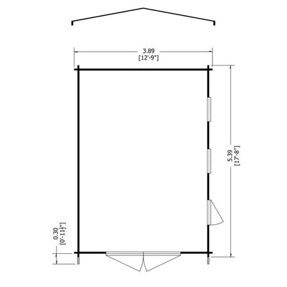 Shire Bradenham 12' 9" x 17' 8" Apex Log Cabin - Premium 44mm Cladding Tongue & Groove with Assembly