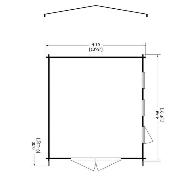 Shire Bradenham 13' 8" x 14' 8" Apex Log Cabin - Premium 44mm Cladding Tongue & Groove with Assembly