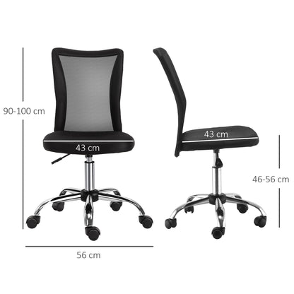 Vinsetto Home Office Mesh Task Chair Ergonomic Armless Mid Back Height Adjustable with Swivel Wheels