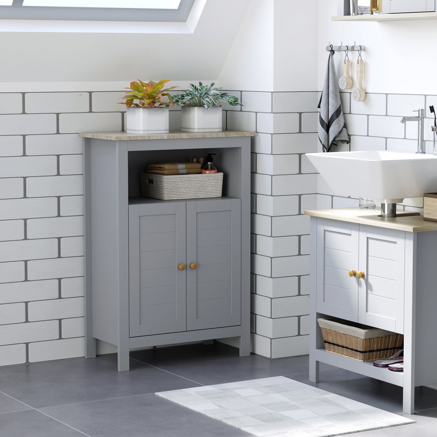 Retro Floor Cabinet Two Door With Shelf Grey by Kleankin