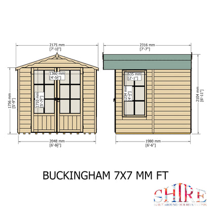 Shire Buckingham 7' 1" x 7' 8" Apex Summerhouse - Premium Dip Treated Shiplap