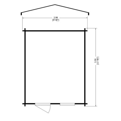 Shire Bucknells 9' 9" x 11' 9" Apex Log Cabin - Premium 34mm Cladding Tongue & Groove