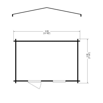 Shire Bucknells 11' 9" x 7' 10" Apex Log Cabin - Premium 44mm Cladding Tongue & Groove