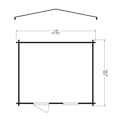 Shire Bucknells 11' 9" x 9' 9" Apex Log Cabin - Premium 70mm Cladding Tongue & Groove