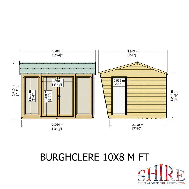 Shire Burghclere 7' 10" x 10' Reverse Apex Summerhouse - Premium Dip Treated Shiplap