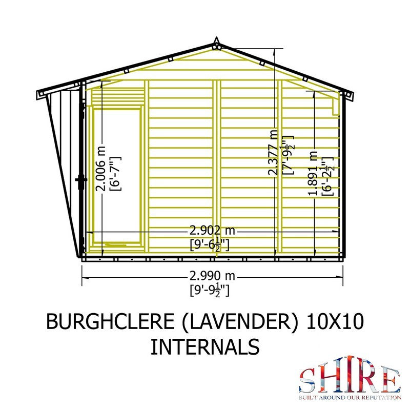 Shire Burghclere 9' 9" x 10' Reverse Apex Summerhouse - Premium Dip Treated Shiplap