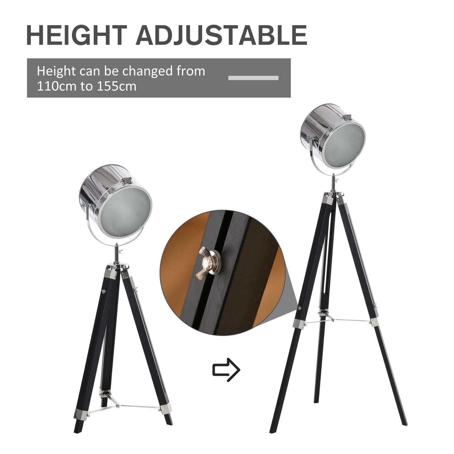 Homcom Industrial Style Adjustable Tripod Floor Lamp Searchlight Reading Lamp