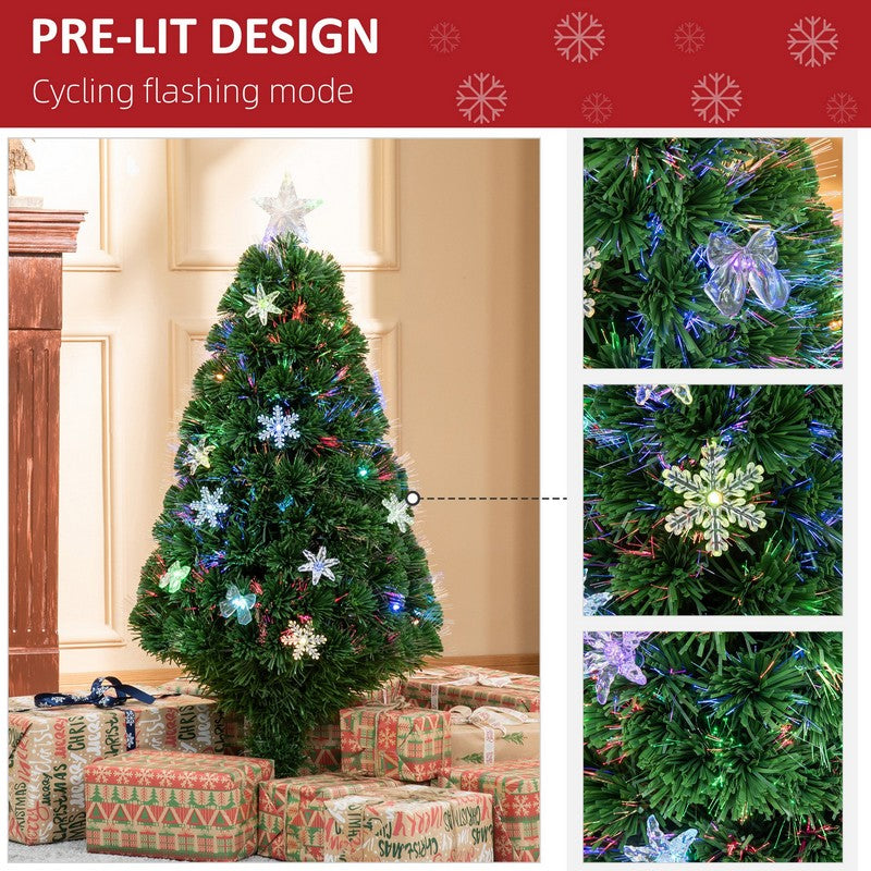 4FT Prelit Artificial Christmas Tree Fiber Optic LED Light Holiday Home Xmas Decoration Tree with Foldable Feet