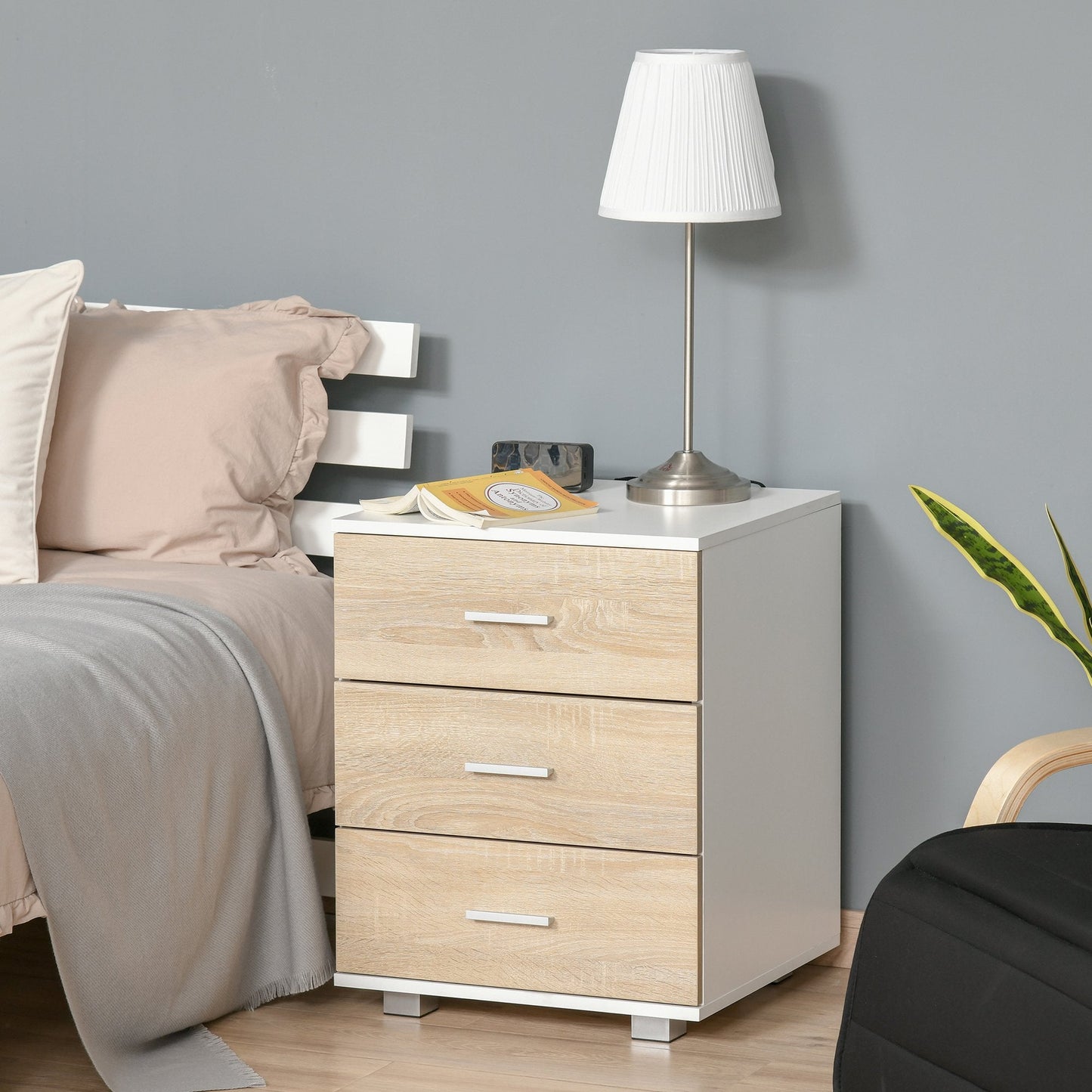 Bedside Table With 3 Drawers Nightstand Side Table Storage Chest For Bedroom