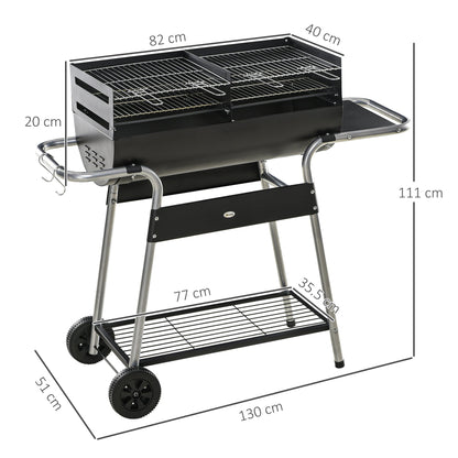 Charcoal Barbecue Grill BBQ Trolley with Double Grill